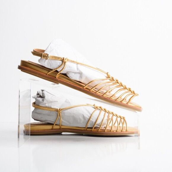 Joie Womens Gold Estin Brass Strappy Flat Sandals Flats US 9 EU 39 New with Box - Picture 7 of 9